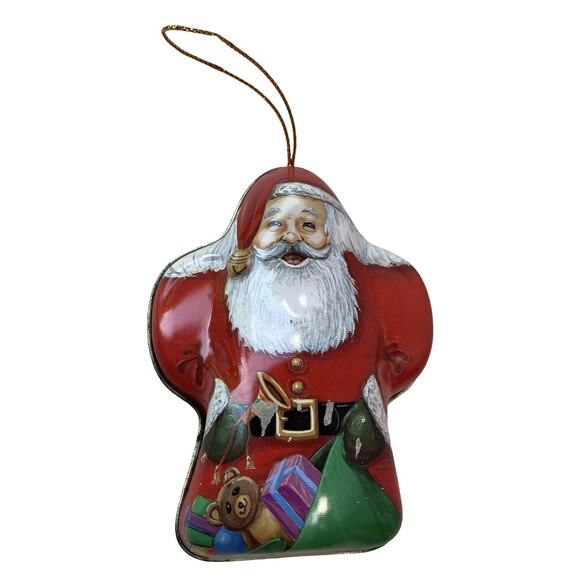 Vintage 90s Santa Tin Christmas Tree Holiday Gift Box Or Decor Container - Picture 2 of 6